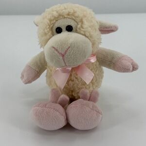 Fiesta Vernon Plush LambBunny Slippers 7" Cream Pink Soft Stuffed Animal Toy